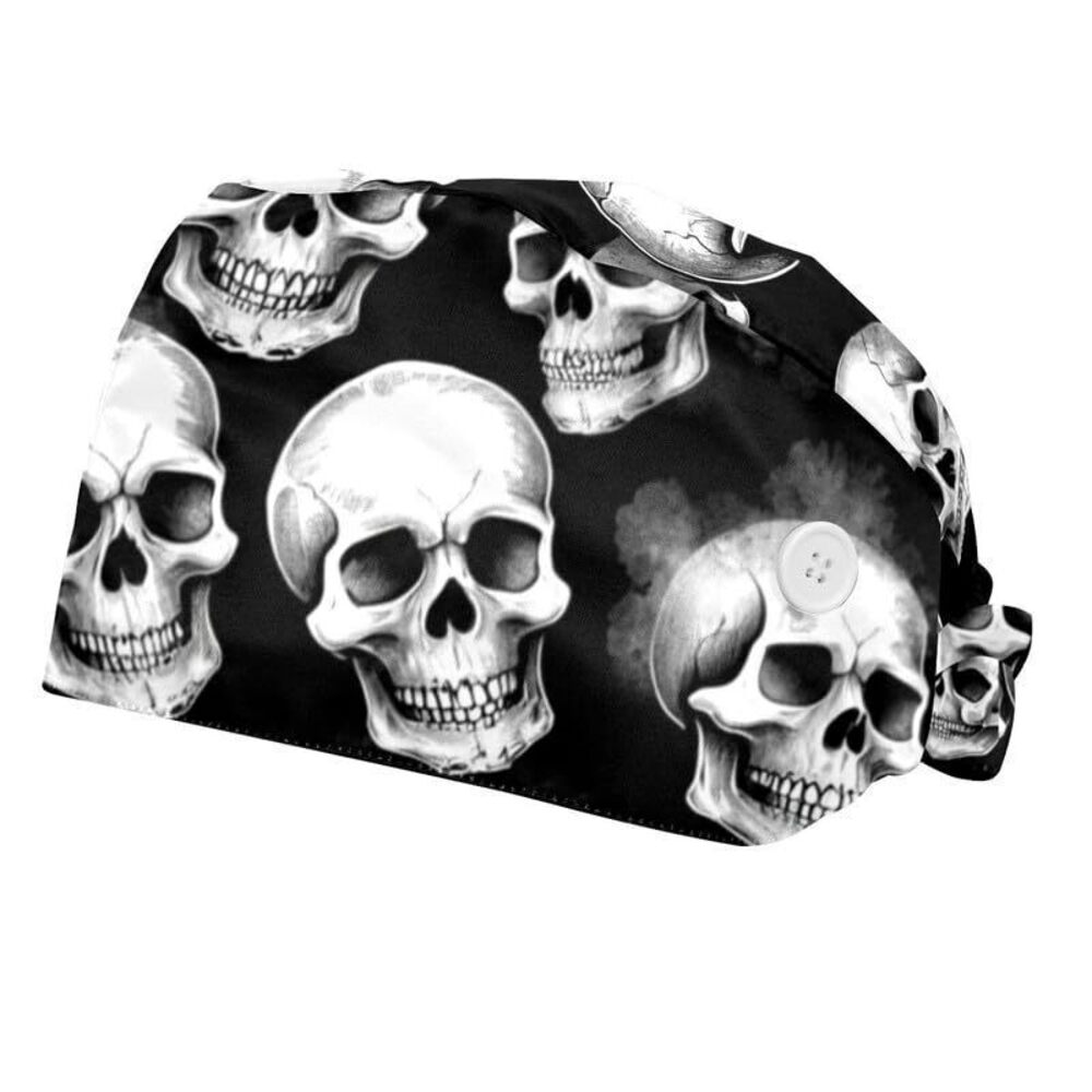 6241 2 Pcs Skull Hat with Sweatband and Elastic Toggle, Adjustable Scrub